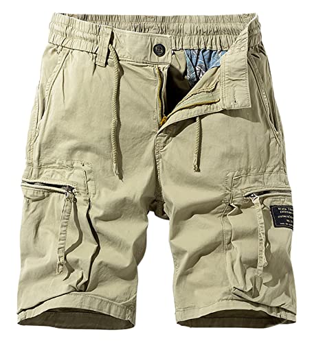 Panegy Cargohose Kurz Shorts mit Elastischem Bund Sommer Bermudas Short für Männger Freizeitshorts Khaki A 36 von Panegy