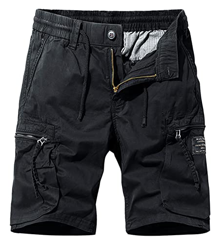 Panegy Cargohose Kurz Shorts mit Elastischem Bund Sommer Bermudas Short für Männger Freizeitshorts Schwarz A 38 von Panegy