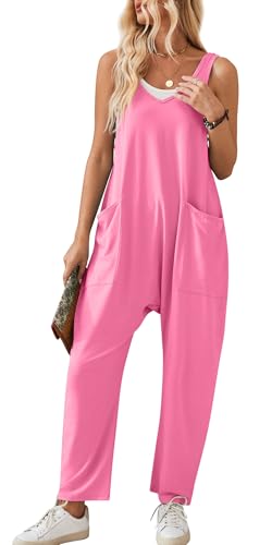 Panegy Damen Cord-Strick-Overall in Übergröße Lässige Latzhose ärmellos Boho Baggy Rompers mit Taschen Weites Bein Latzhose Rosa L von Panegy