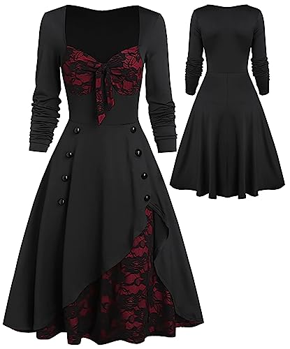 Panegy Damen Gothic Steampunk Kleid Renaissance Kleid Party Cosplay Viktorianisches Gothic Kleid Damen Halloween Vintage Kleid von Panegy