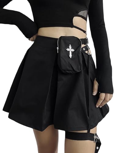 Panegy Damen Miniröcke Gothic Flauschige Rüschen Schnürung Kurz Hohe Taille Punkrock A-Linie Skaterrock Partyrock Groß von Panegy