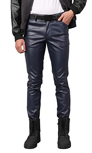 Panegy Dünne Winter Leder Hose Herren Business Slim Fit Kunstleder Hosen Wasserdicht Jeans Lederjeans von Panegy