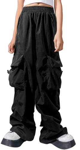 Panegy Fallschirmhosen Mädchen Y2K Baggy Cargo Hose mit hohem Gummizug an der Taille Weites Bein Streetwear mit Mehreren Taschen Kinder Vintage Jogger von Panegy