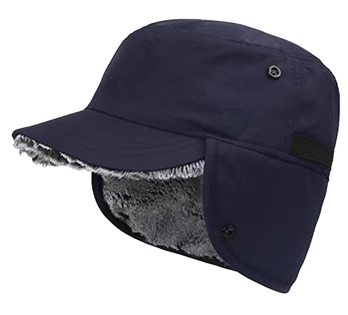 Panegy Fliegermütze Unisex Herren Wintermütze mit Ohrenklappen Winddicht Trapper Hut Warme Gefütterte Mütze A-Navy von Panegy