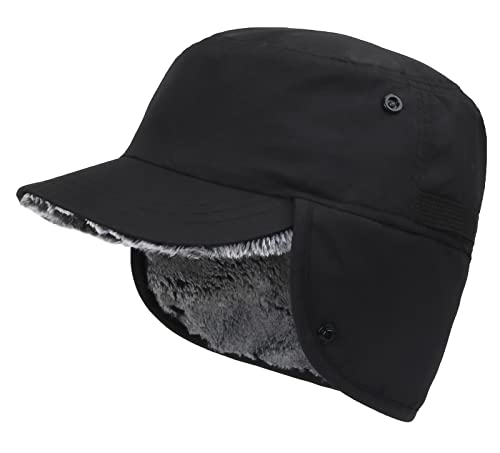 Panegy Fliegermütze Unisex Herren Wintermütze mit Ohrenklappen Winddicht Trapper Hut Warme Gefütterte Mütze A-Schwarz von Panegy