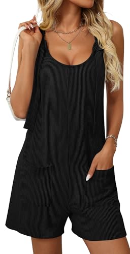 Panegy Frauen Damen Sommer ärmelloser Strampler mit Taschen Spielanzug Latzhose Lose Shorts Jumpsuits Baggy Weitbeinhosen Overalls Einteiler Schwarz L von Panegy