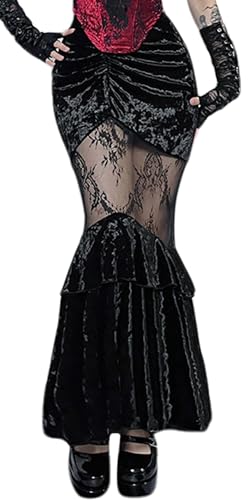 Panegy Frauen Gothic Röcke Vintage Samt Mini Punk Hohe Taille A-Linie Party Rock Club Röcke Casual Skater Rock groß von Panegy