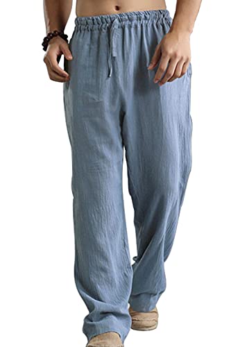 Panegy Freizeithose Herren Leinen Baumwolle Atmungsaktiv Hose Sport Jogging Yoga Lässig Herren Hose Elastische Taille Gr. XXL, hellblau von Panegy