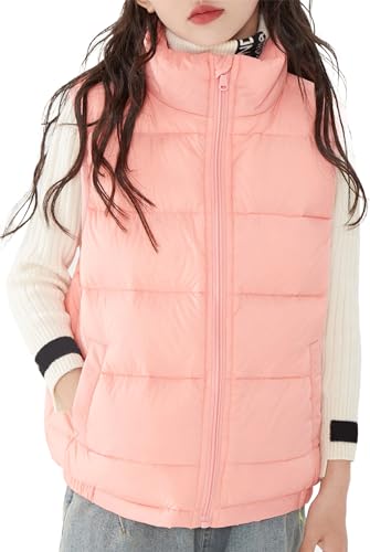 Panegy Gefütterte Kinderweste Wasserabweisend Gesteppt Körperwärmer Outdoor Ärmellos Winter Pufferweste Hoher Hals Niedliche Weste Rosa von Panegy