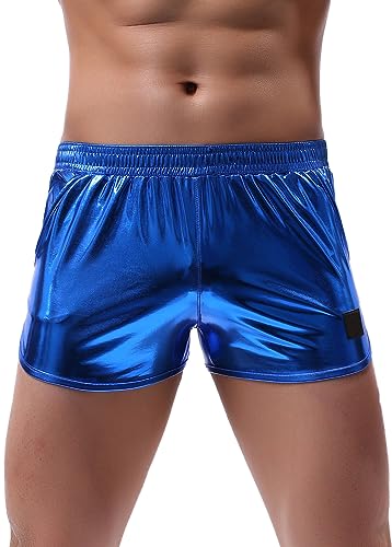 Panegy Glänzende Metallic-Shorts für Herren, Stage Clubwear, holografische Bade-Boxershorts, Badehose, Hotpants, Bikini, Badeanzug, Unterhose, Dunkelblau von Panegy