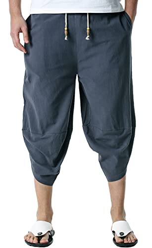 Panegy Harem Bermuda Hose Herren Kordelzug Kurze Sommerhose Atmungsaktiv Leinen Shorts mit Tasche von Panegy