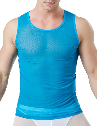 Panegy Herren Ärmellos Unterhemd Durchsichtiges Tanktop Muskelshirt Transparent Top Sommer T-Shirt Nachtclub Blau XL von Panegy