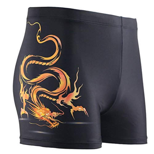 Panegy Herren Badehose Polyester Sommer Badeshorts Sexy Drachen Drucken Männer Schwimmhose Short Badehosen Boxer Brief asiatische Größe L - Schwarz von Panegy