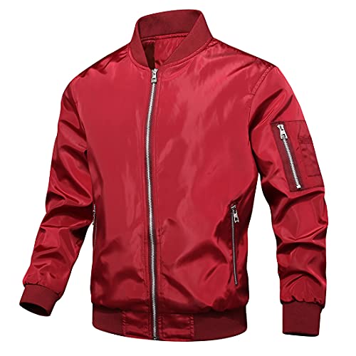 Panegy Herren Bomberjacke Atmungsaktive Übergangsjacke mit Sehtkragen Casual Freizeitjacke Rot Herstellergröße 4XL/EU 54 von Panegy