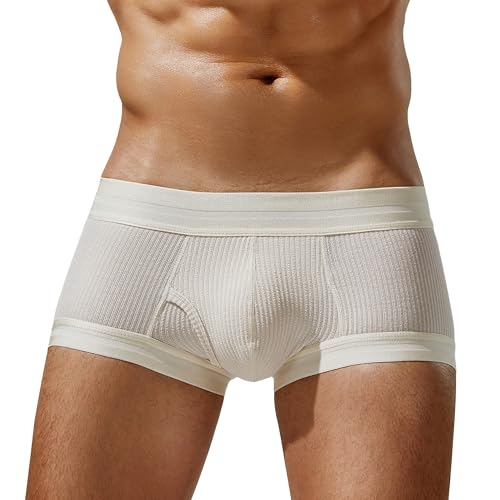 Panegy Herren Boxershorts Klassische Bequeme Atmungsaktive Trunks Super Weiche Viskose Unterwäsche Slips Stretch Mid Taille Plain Solid Shorts Slips Weiß M von Panegy