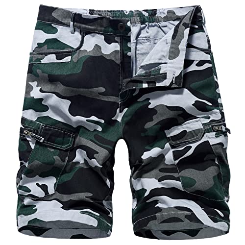 Panegy Herren Cargo Shorts Sommer Hose Kurz Vintage Cargohose mit Vielen Taschen Camouflage B Größe 36 von Panegy