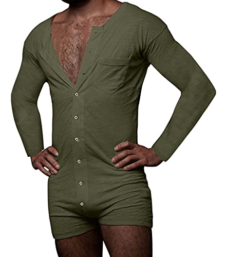 Panegy Herren Jumpsuit Langarm Strampler Overall Cotton Knopf Ramper Einteiler Onesie Schlaf Anzug Hausanzug von Panegy