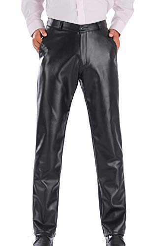 Panegy Herren Lederhose mit Plüsch Warm Lederjeans Motorradhose Bikerhose Schwarz Wasserdicht Lange Hosen von Panegy