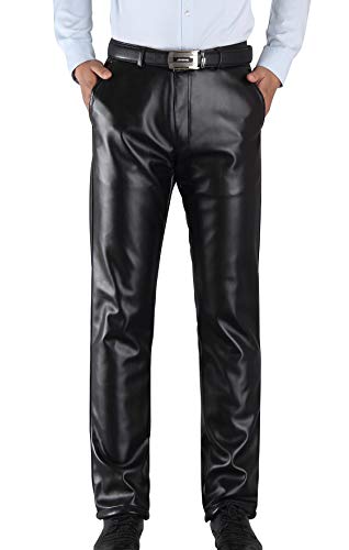 Panegy Herren Lederhose mit Plüsch Warm Lederjeans Motorradhose Bikerhose Schwarz Wasserdicht Lange Hosen von Panegy