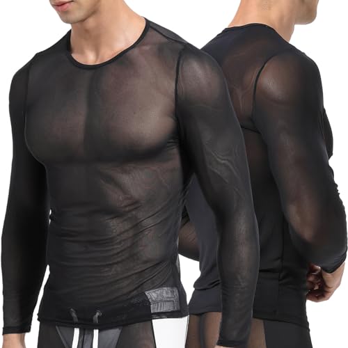 Panegy Herren Mesh Shirts Transparent Netz Hemd Langarm Durchsichtige Muskel Top Sexy Oberteile Clubwear Größe S-Schwarz Panegy Herren Mesh Shirts Transparent Netz Hemd Langarm Durchsichtige Muskel Top Sexy Oberteile Clubwear Größe S-Schwarz von Panegy
