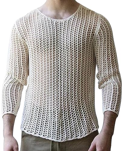 Panegy Herren Netz Hemden Transparent Langarm Top Durchsichtige Netzshirt Mesh Reizwäsche Shirts Hersteller L/EU Größe M-Weiß von Panegy