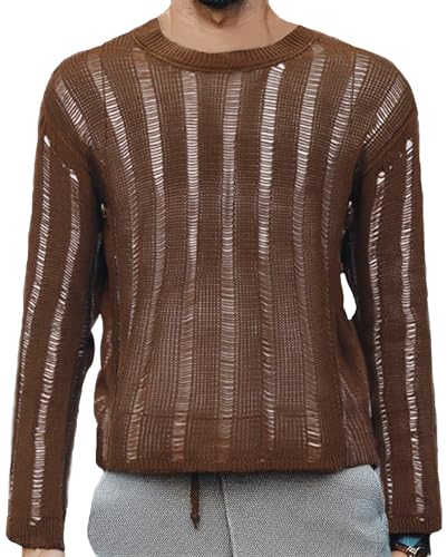 Panegy Herren Netz Hemden Transparent Langarm Top Durchsichtige Netzshirt Mesh Reizwäsche Shirts Hersteller M/EU Größe S-Braun von Panegy