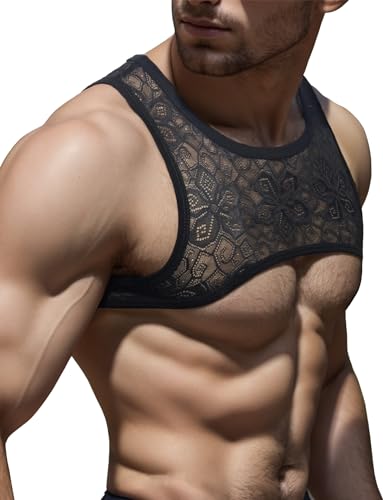 Panegy Herren Netz Tank Tops Spitzen Unterhemd Transparent Muskelshirts Durchsichtig Mesh T-Shirt Größe M-A-Schwarz Panegy Herren Netz Tank Tops Spitzen Unterhemd Transparent Muskelshirts Durchsichtig Mesh T-Shirt Größe M-A-Schwarz von Panegy
