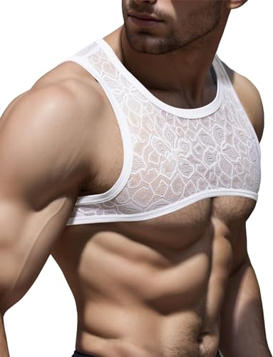 Panegy Herren Netz Tank Tops Spitzen Unterhemd Transparent Muskelshirts Durchsichtig Mesh T-Shirt Größe XL-A-Weiß Panegy Herren Netz Tank Tops Spitzen Unterhemd Transparent Muskelshirts Durchsichtig Mesh T-Shirt Größe XL-A-Weiß von Panegy