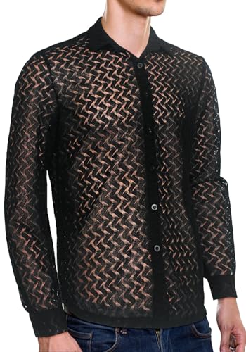 Panegy Herren Netz Unterhemd Durchsichtige Oberteil Luftig Netzshirt Mesh Reizwäsche Shirts Größe L-Schwarz 8 von Panegy