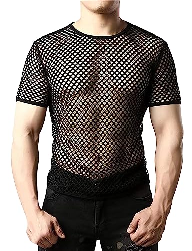 Panegy Herren Netzshirt Ärmellos Netz Unterhemd Durchsichtige Luftig Netzstruktur Tank Tops Hersteller 3XL/EU Größe XL-Schwarz 1 von Panegy