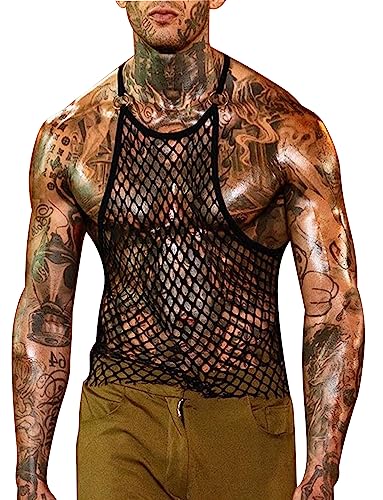 Panegy Herren Netzunterhemd Mesh Ärmellos Netz Tank Tops Durchsichtige Reizwäsche T-Shirt Hersteller 3XL/EU Größe L-Schwarz 2 von Panegy