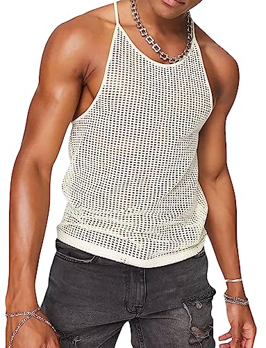 Panegy Herren Netzunterhemd Mesh Ärmellos Netz Tank Tops Durchsichtige Reizwäsche T-Shirt Hersteller 3XL/EU Größe L-Weiß 2 von Panegy