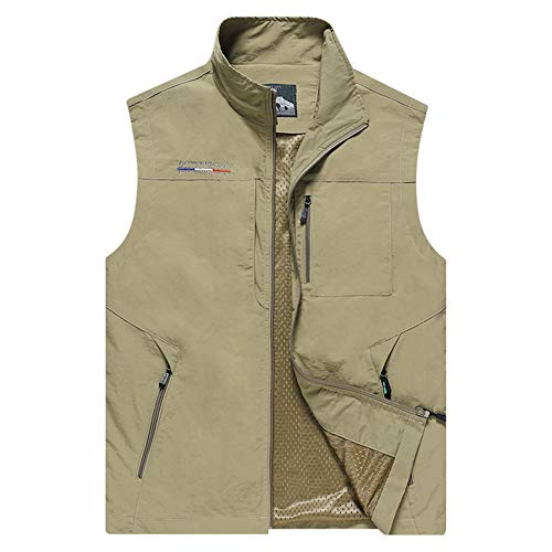Panegy Herren Outdoor Sport Weste Multi-Tasche Reißverschluss Vest Frühling Herbst Ärmellose Waistcoat mit Stehkragen von Panegy