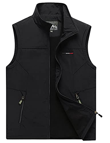 Panegy Herren Outdoor Weste mit Fleece Gefüttert Wasserdichte Funktionsweste Multi-Taschen Sportweste Schwarz Asien Größe 6XL/ EU XXL von Panegy