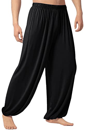 Panegy Herren Relaxhose Lang Loose Fit Yoga Pilates Haremhosen Männer Jogginghose Sweatpants Schwarz 3XL von Panegy