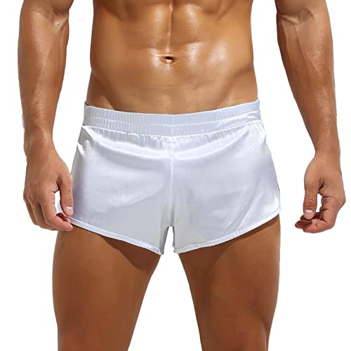 Panegy Herren Satin Boxershorts mit großen geteilten Seiten Casual Lounge Athletic Shorts, 1 x Weiß, Large von Panegy