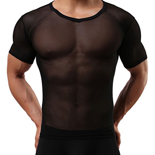 Panegy Herren Sexy Transparent T Shirt Glatt Gaze Slim Fit Tops Unterwäsche Reizwäsche Herstellergröße L/EU M Schwarz von Panegy