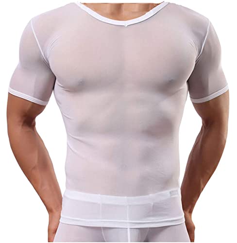 Panegy Herren Sexy Transparent T Shirt Glatt Gaze Slim Fit Tops Unterwäsche Reizwäsche Herstellergröße L/EU M Weiß von Panegy