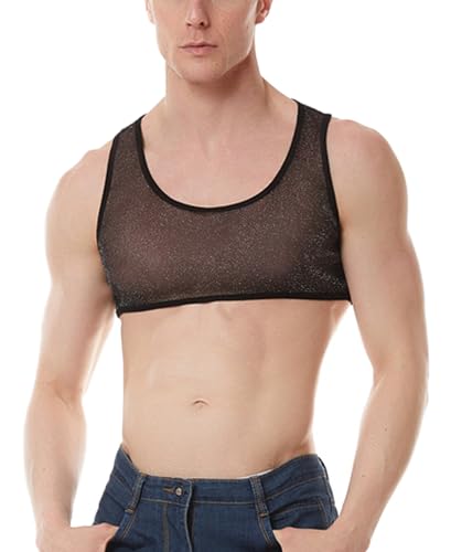 Panegy Herren Shine Tanktop Transparent Luftig Unterhemd Netzunterhemd Muskel Sparkle Oberteile Größe S-B-Schwarz Panegy Herren Shine Tanktop Transparent Luftig Unterhemd Netzunterhemd Muskel Sparkle Oberteile Größe S-B-Schwarz von Panegy