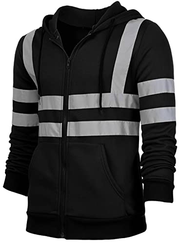 Panegy Herren Sicherheitsjacke Arbeitsjacke Warnschutz Reflektierend Jacke Verkehr Mantel Kapuzenpullover Größe 4XL - Schwarz von Panegy