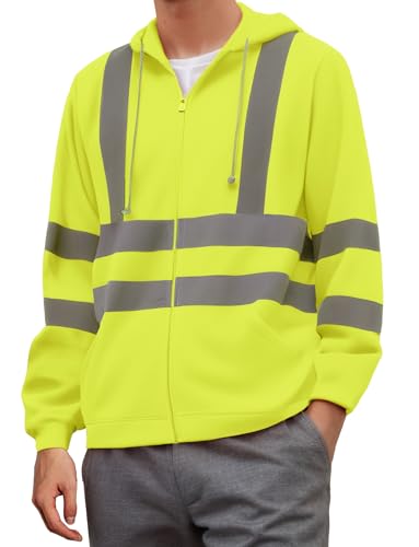Panegy Herren Sicherheitsjacke Warnschutz Reflektierend Kapuzenpullover Verkehr Outdoor Arbeitsjacke Gelb XXL von Panegy