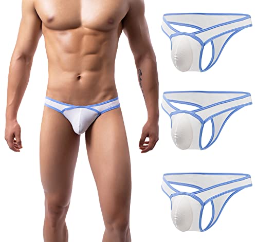 Panegy Herren Slips Niedrigen Taillen String Tanga Luftig Mesh G-String Daily Unterhosen Größe L-3 Stück-Weiß von Panegy