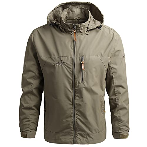 Panegy Herren Softshelljacke mit Abnehmbarer Kapuze Outdoorjacke Robuste Übergangsjacke für Männer Khaki Herstellrgröße 4XL/ EU 54 von Panegy