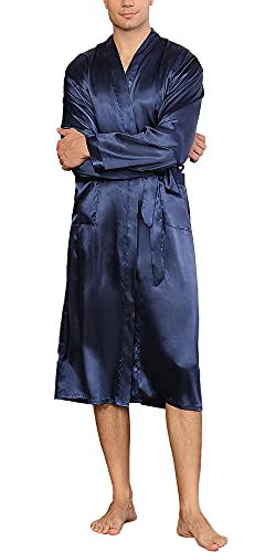 Panegy Herren Spa Bademantel Langarm Kimono Knielangen Morgenmantel mit Gürtel Tasche von Panegy