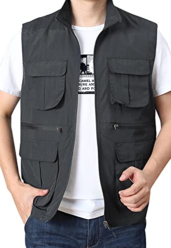 Panegy Herren Sport Weste Multifunktionsweste mit Vielen Taschen für Angeln Jagd Camping Safari Grau Asien Größe XXL/DE 52 von Panegy