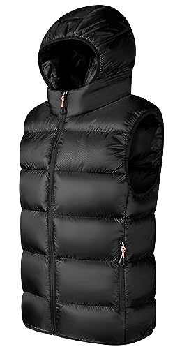 Panegy Herren Steppweste Abnehmbare Kapuzenweste Wasserdicht Gefüttert Daunenweste Outdoor Ärmellose Jacke Hersteller XL/EU Größe S-Schwarz von Panegy