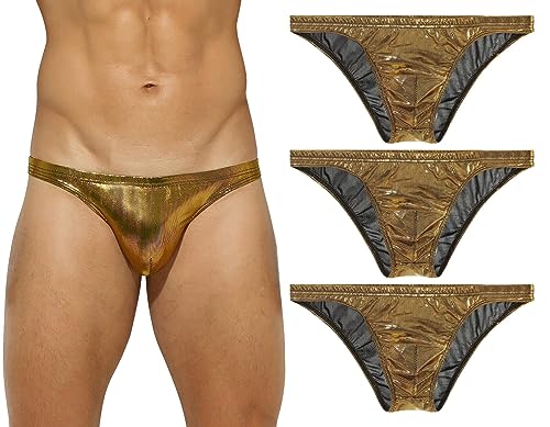 Panegy Herren String Tanga Slips Set Niedrigen Taillen G-String Luftig Glänzend Unterhosen Größe M-A-Gold von Panegy