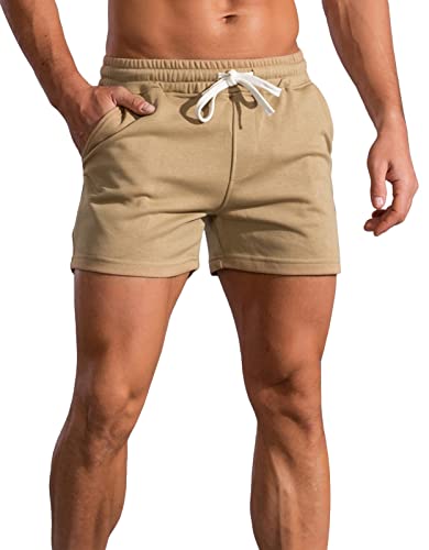 Panegy Herren Sweatshorts Kurze Jogginghose Baumwolle Relaxshorts Atmungsaktive Sport Shorts für Joggen Yoga Training Khaki L von Panegy