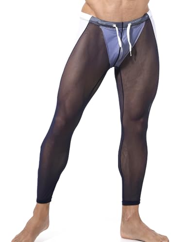 Panegy Herren Transparent Hose Sport Fitness Muskelleggings mit Tunnelzug Durchsichtige Unterhosen Größe M-Navy von Panegy