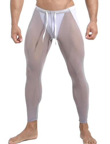 Panegy Herren Transparent Hose Sport Fitness Muskelleggings mit Tunnelzug Durchsichtige Unterhosen Größe S-Grau von Panegy